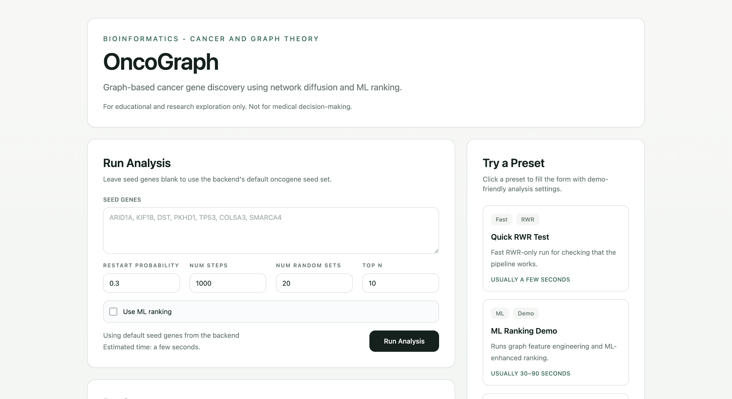 OncoGraph dashboard screenshot